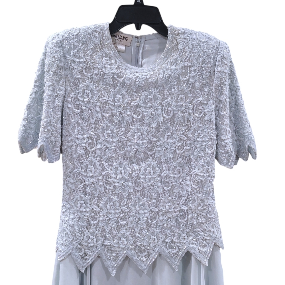 Vintage 1990s Ice Blue Beaded Short Sleeve Party Event Dress Women's Size Large - Picture 3 of 12